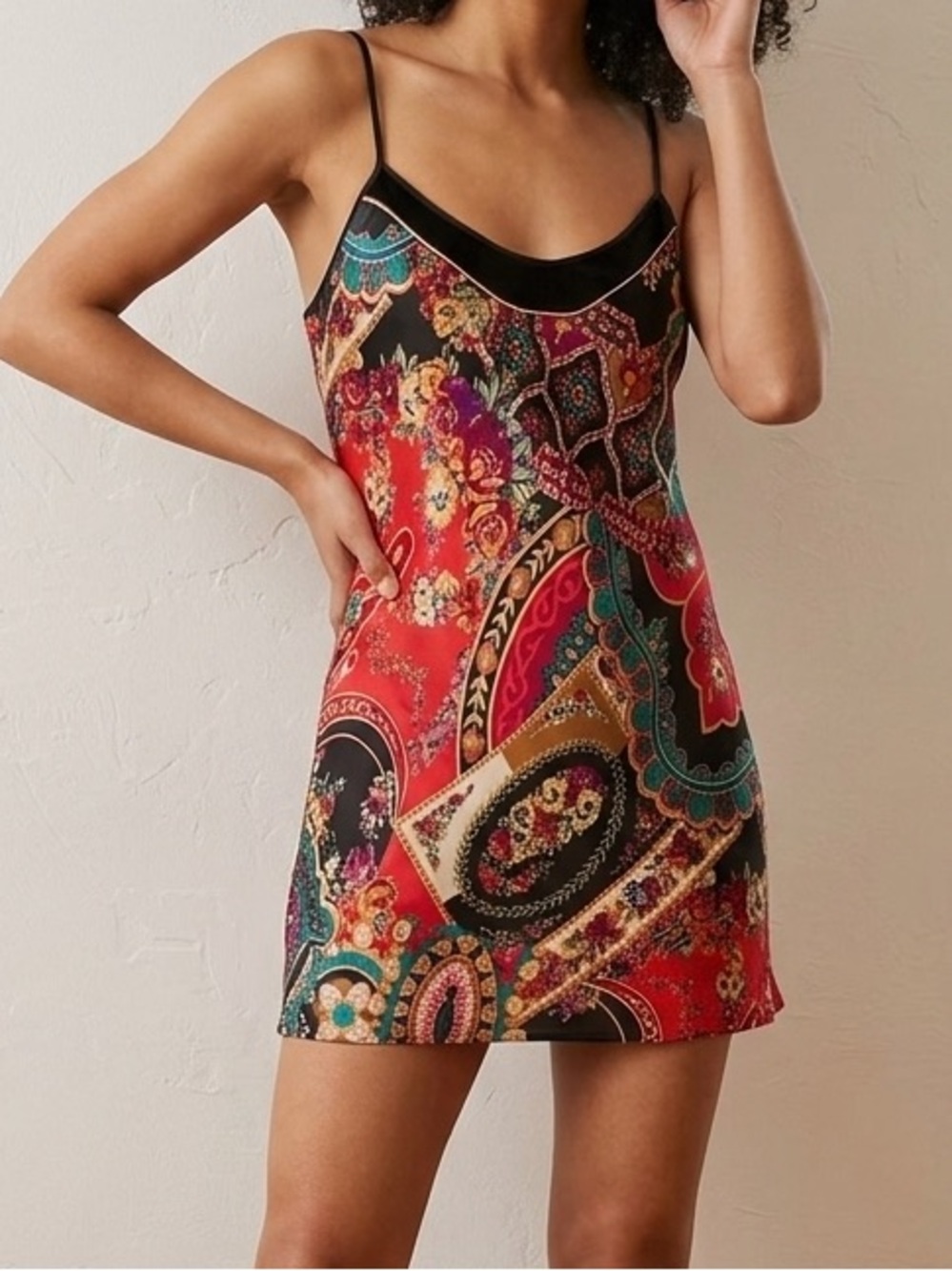 Vintage x Inner Most Satin Paisley Floral Mini Slip Dress Sz S Made in USA 90s